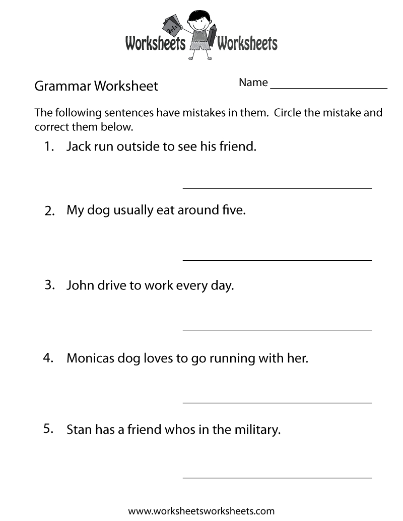 Free Printable Grammar Practice Worksheet within Printable Grammar Worksheets For Grade 4