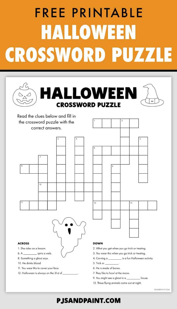 Free Printable Halloween Crossword Puzzle for Printable Halloween Crosswords
