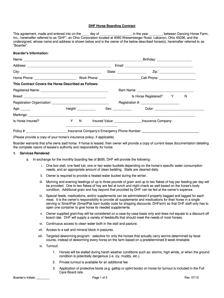 Free Printable Horse Boarding Contract: Fill Out &amp;amp; Sign Online with Free Printable Horse Boarding Contract