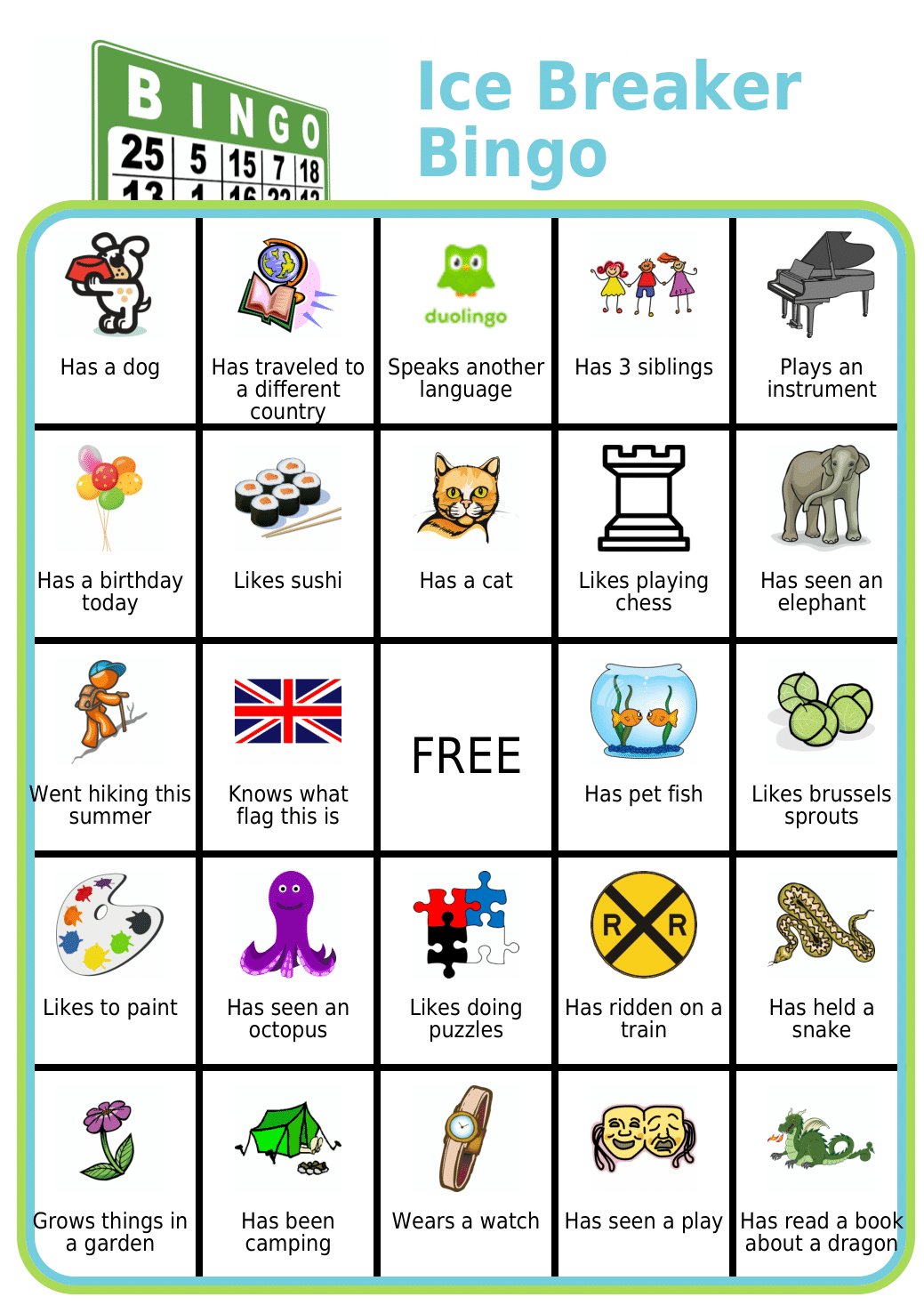 Free Printable: Ice Breaker Bingo for Bingo Card Ice Breaker