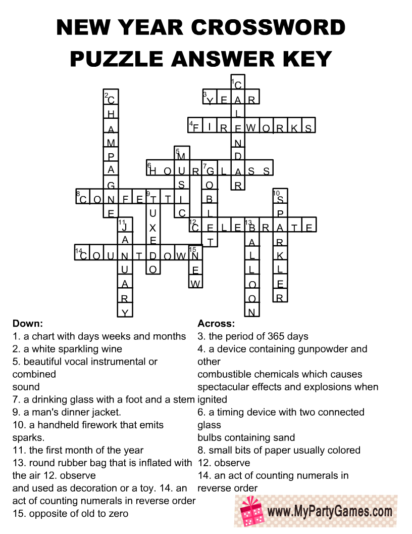 Free Printable New Year Crossword Puzzle For Adults in New Year Crossword Printable