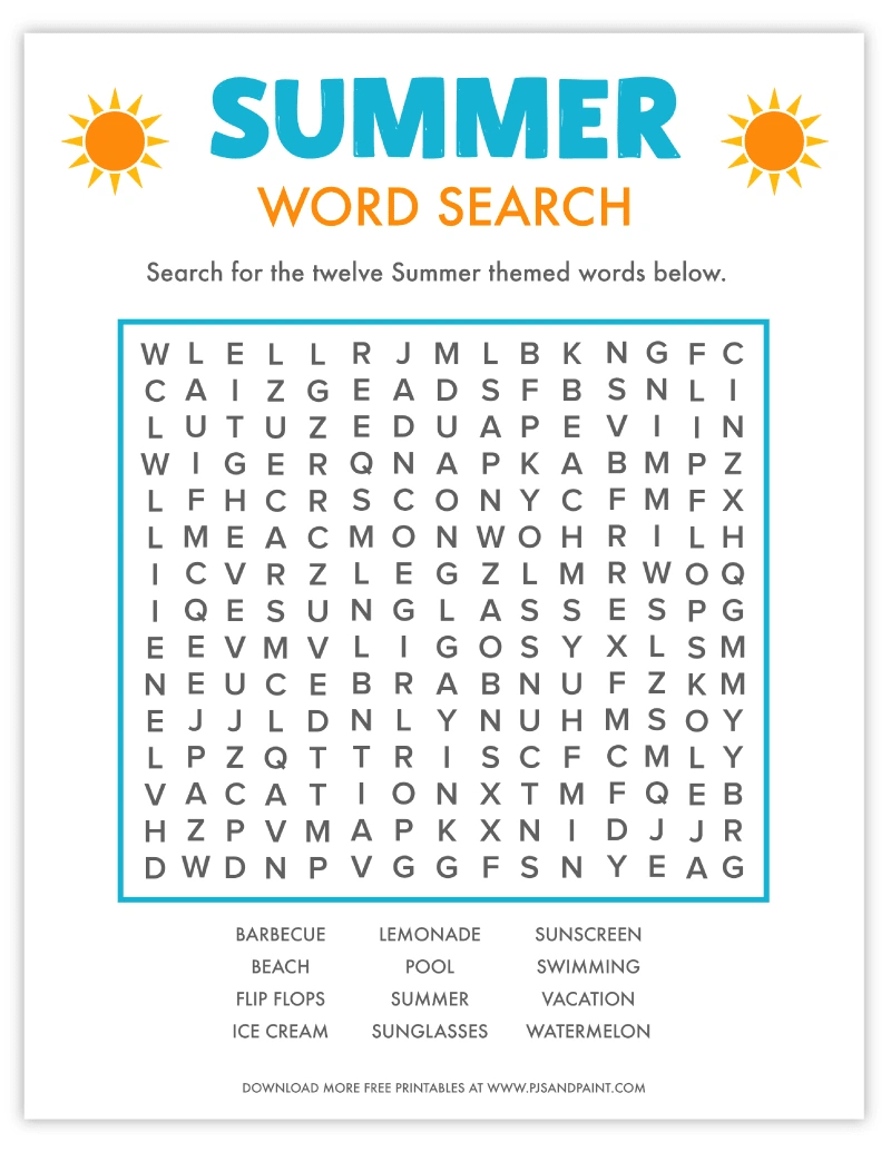 Free Printable Summer Word Search - Pjs And Paint intended for Free Printable Word Searches Summer
