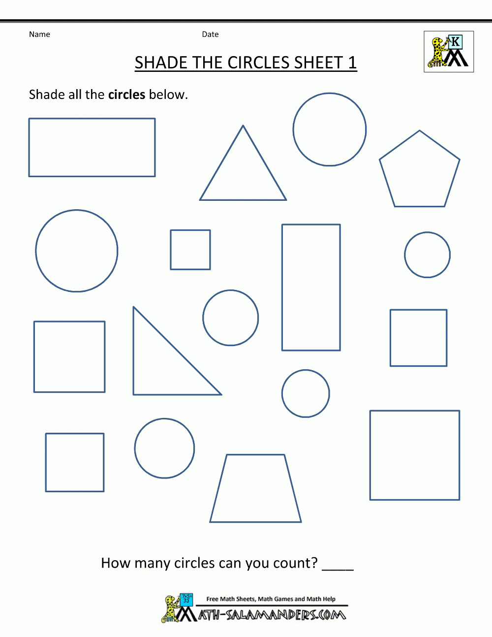 Free Shape Worksheets Kindergarten for Free Printable Assessment For Shapes