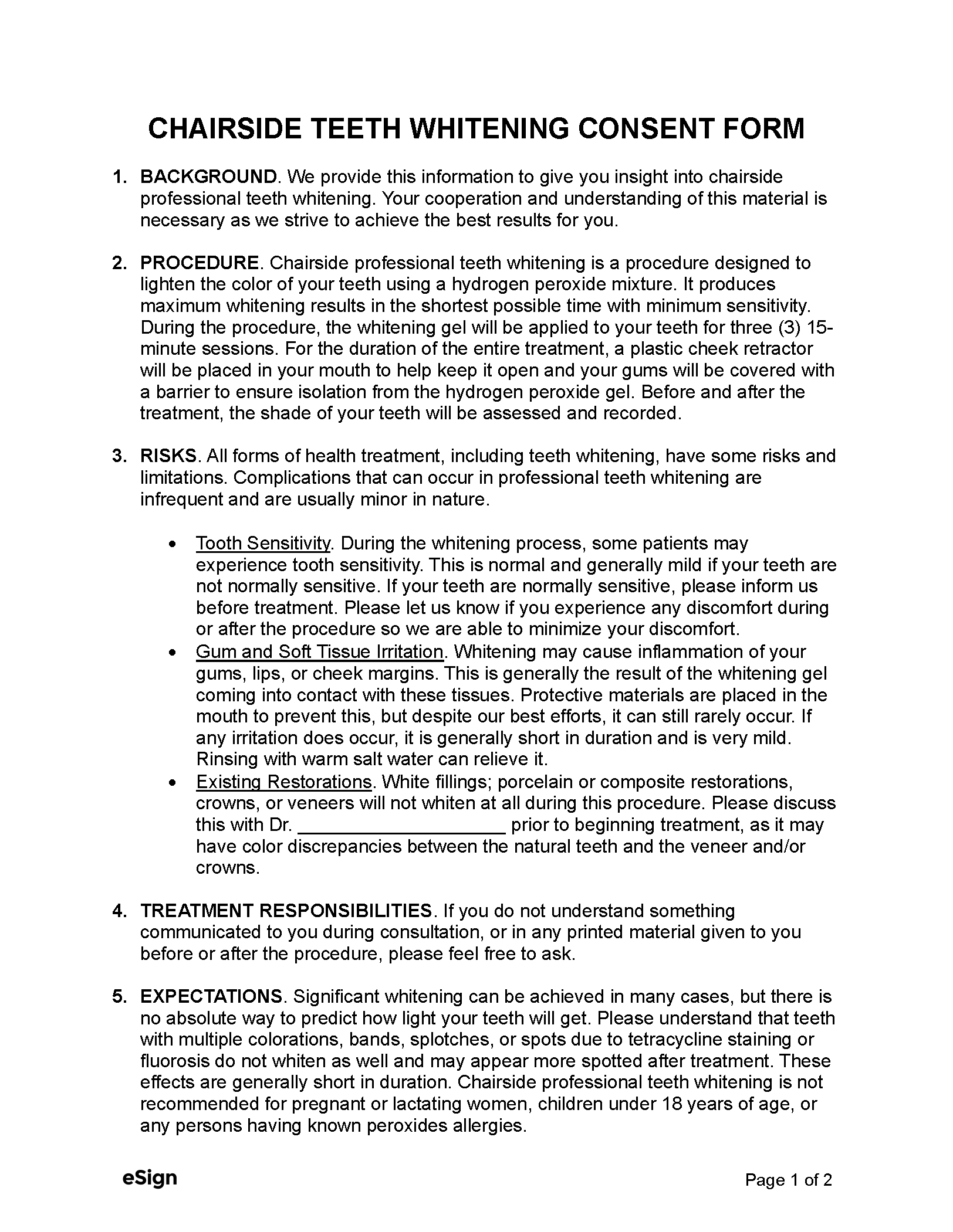 Free Teeth Whitening Consent Form | Pdf | Word for Free Printable Teeth Whitening Consent Form