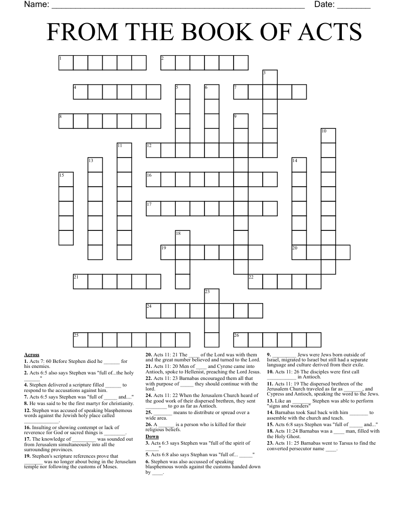 From The Book Of Acts Crossword - Wordmint with regard to Printable Bible Crossword Puzzles with Scripture References