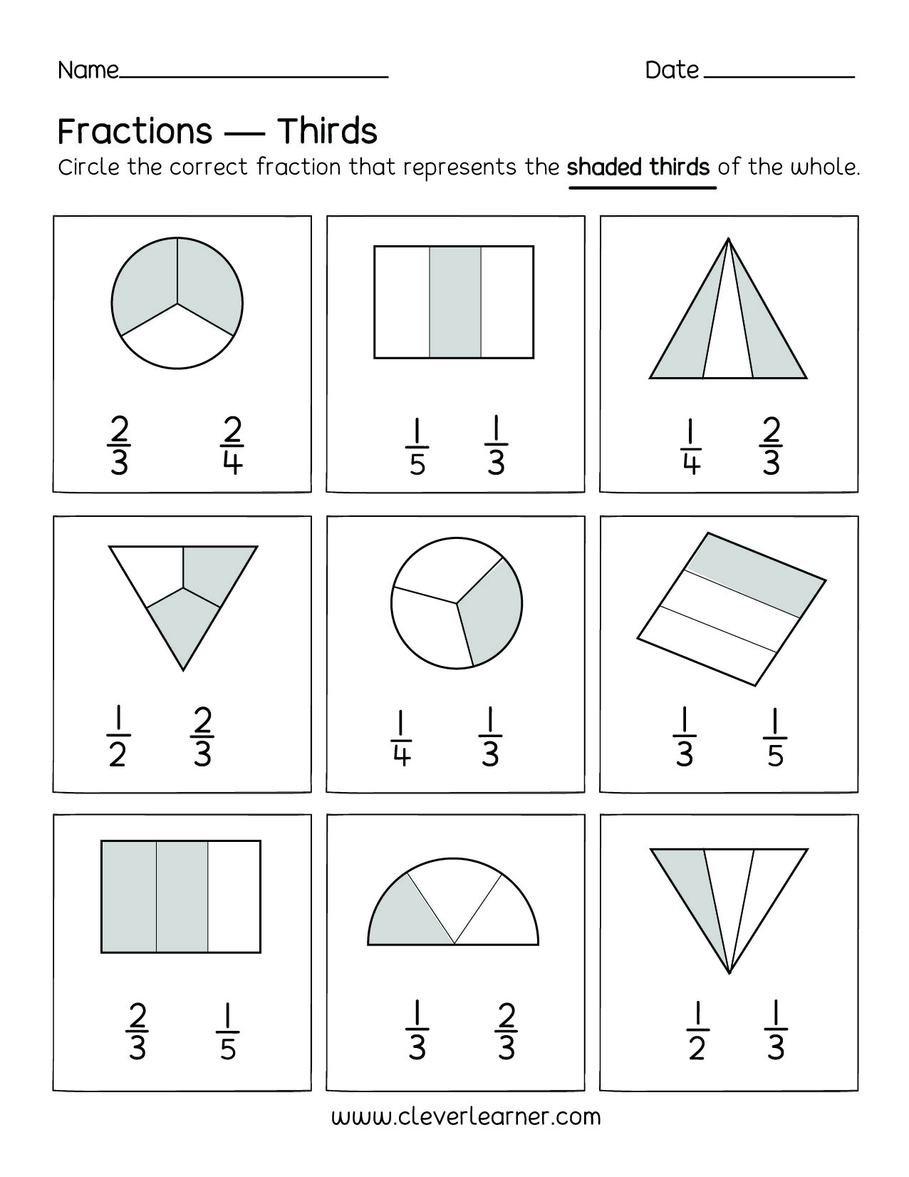 Fun Activity On Fractions, Thirds Worksheets For Children regarding Printable Kindergarten Fractions Worksheets