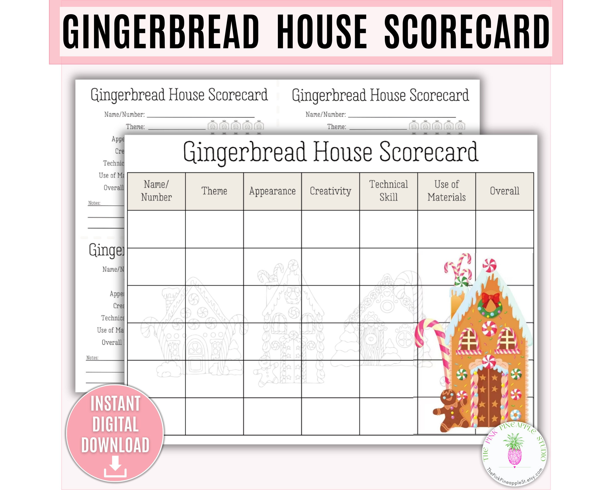 Gingerbread House Scorecard Printable, Gingerbread House Contest with Printable Gingerbread House Judging Sheet