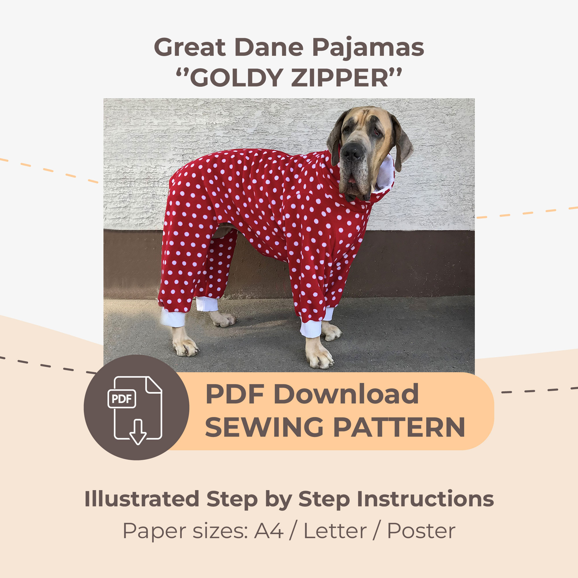 Great Dane Pajamas With A Zipper / Pdf Sewing Pattern throughout Pajama Free Printable Sewing Patterns For Dog Clothes