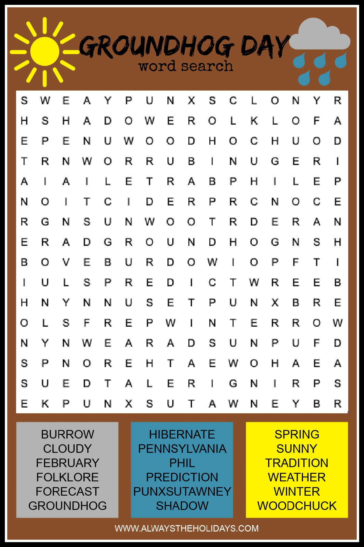 Groundhog Day Word Search - Free Groundhog Day Printable throughout Groundhog Day Word Search Printable
