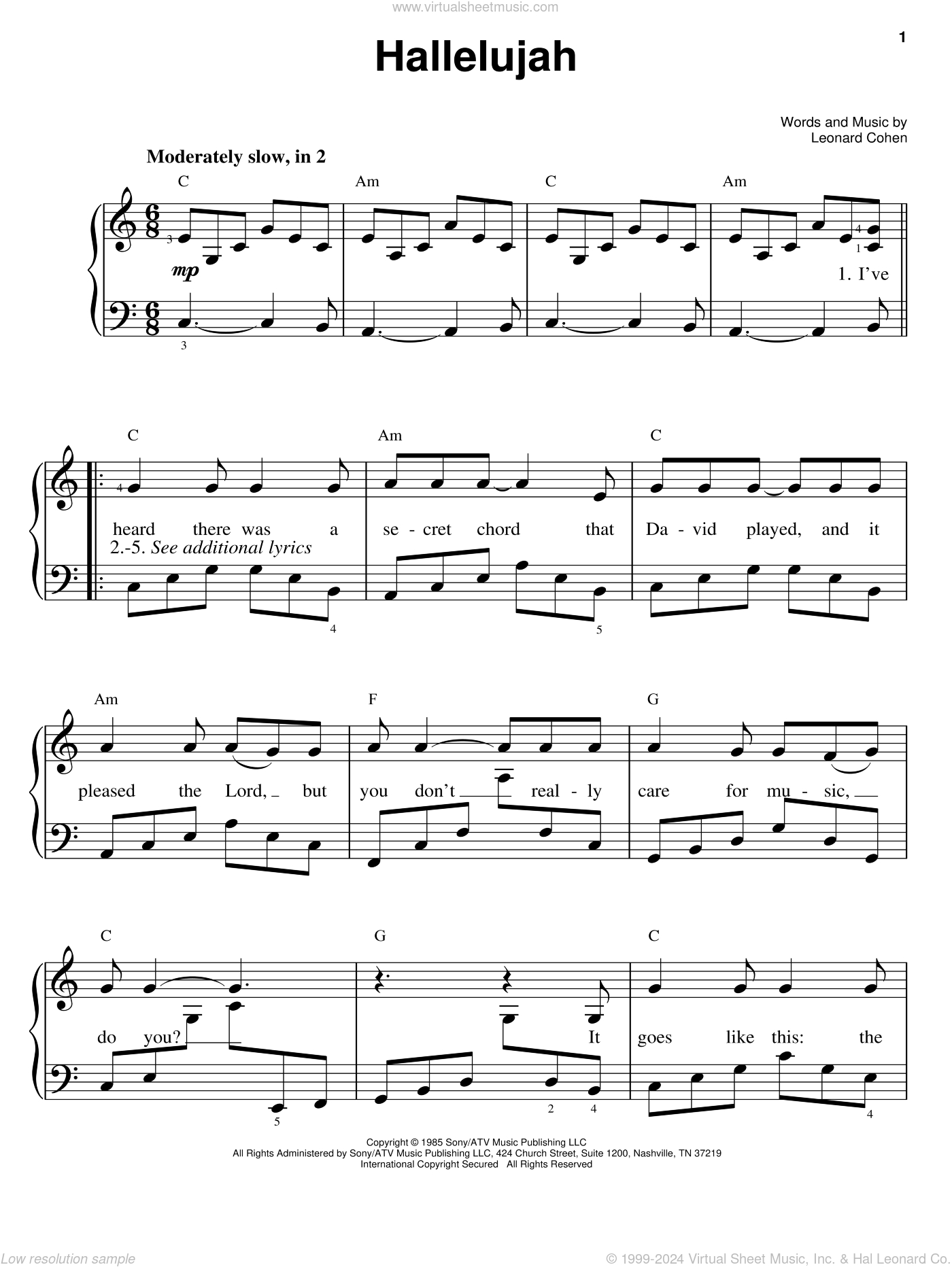 Hallelujah, (Easy) Sheet Music For Piano Solo (Pdf-Interactive) pertaining to Hallelujah Sheet Music For Piano Free Printable
