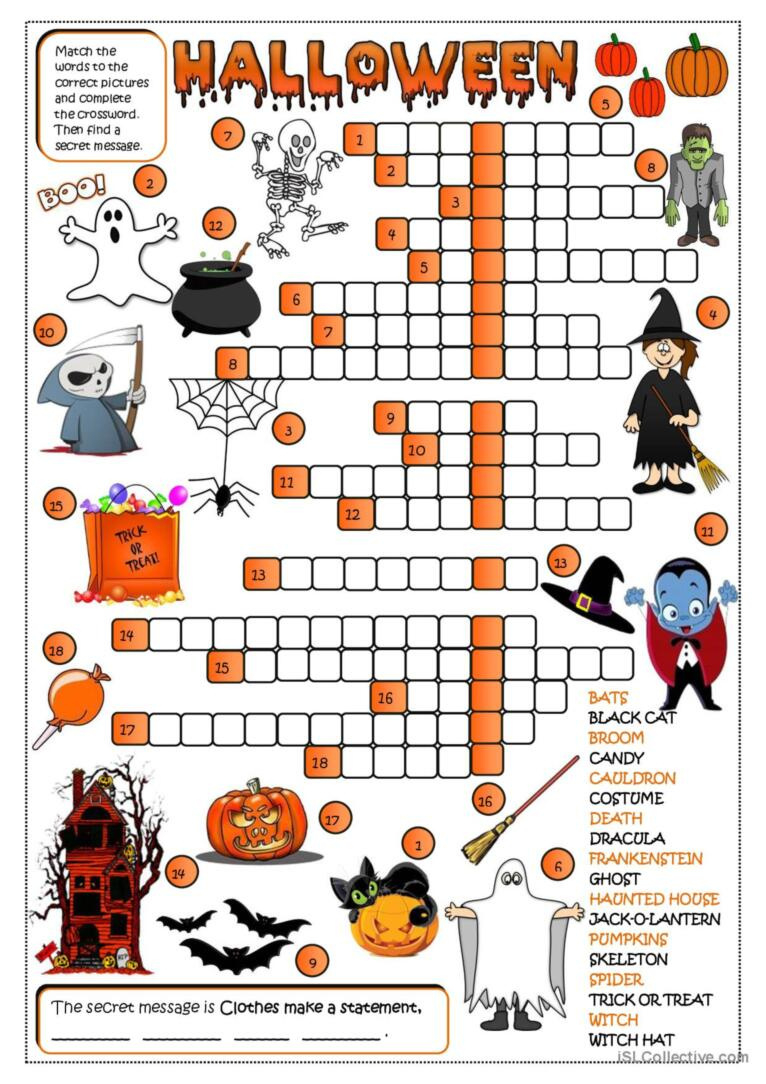 Halloween - Crossword Crossword: English Esl Worksheets Pdf &amp;amp; Doc regarding Halloween Crosswords Printable