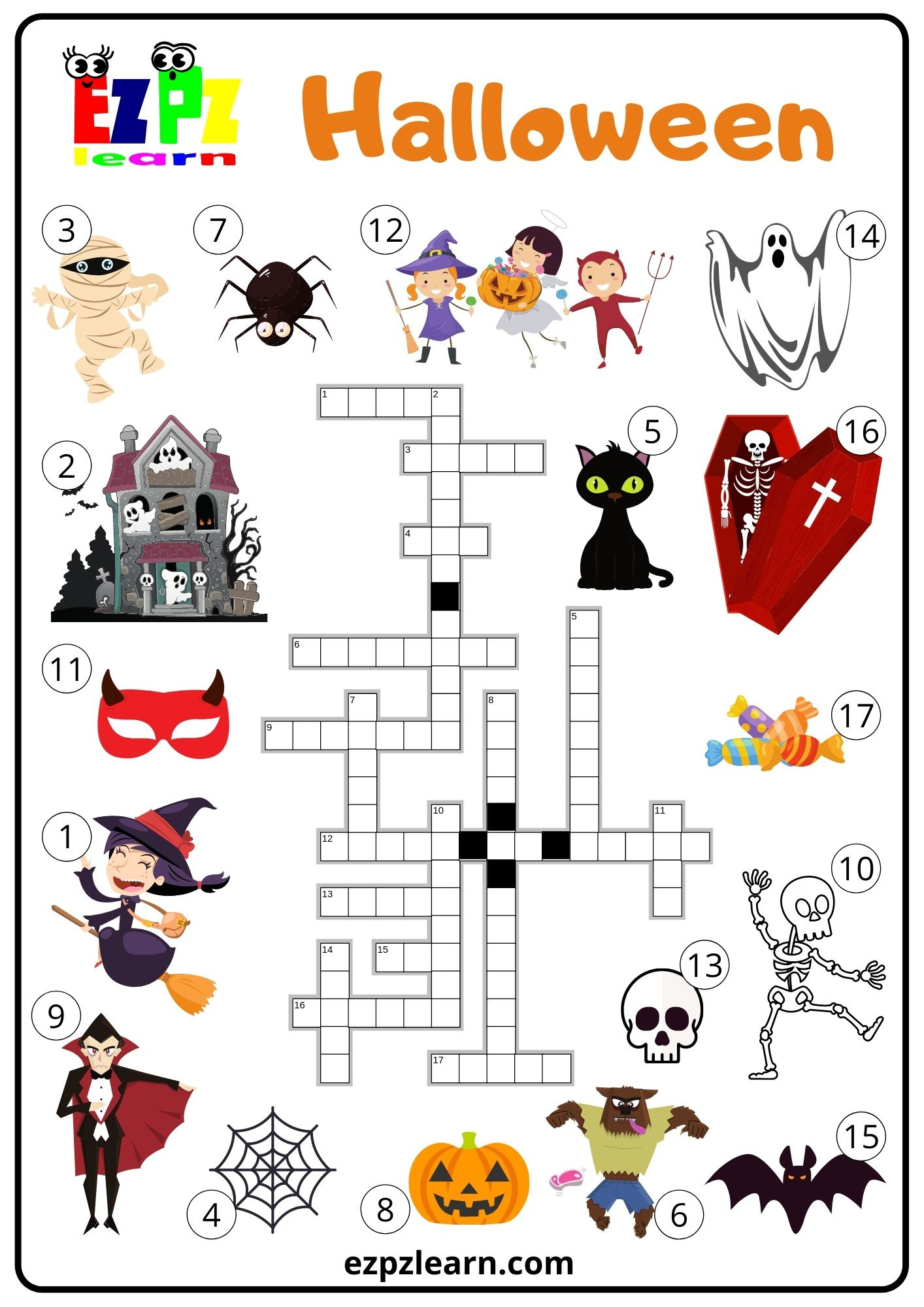 Halloween Crossword - Ezpzlearn with Printable Halloween Crosswords