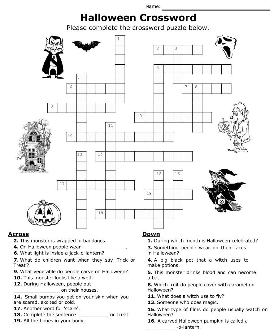 Halloween Crossword Puzzles - 15 Free Pdf Printables | Printablee inside Printable Halloween Crosswords