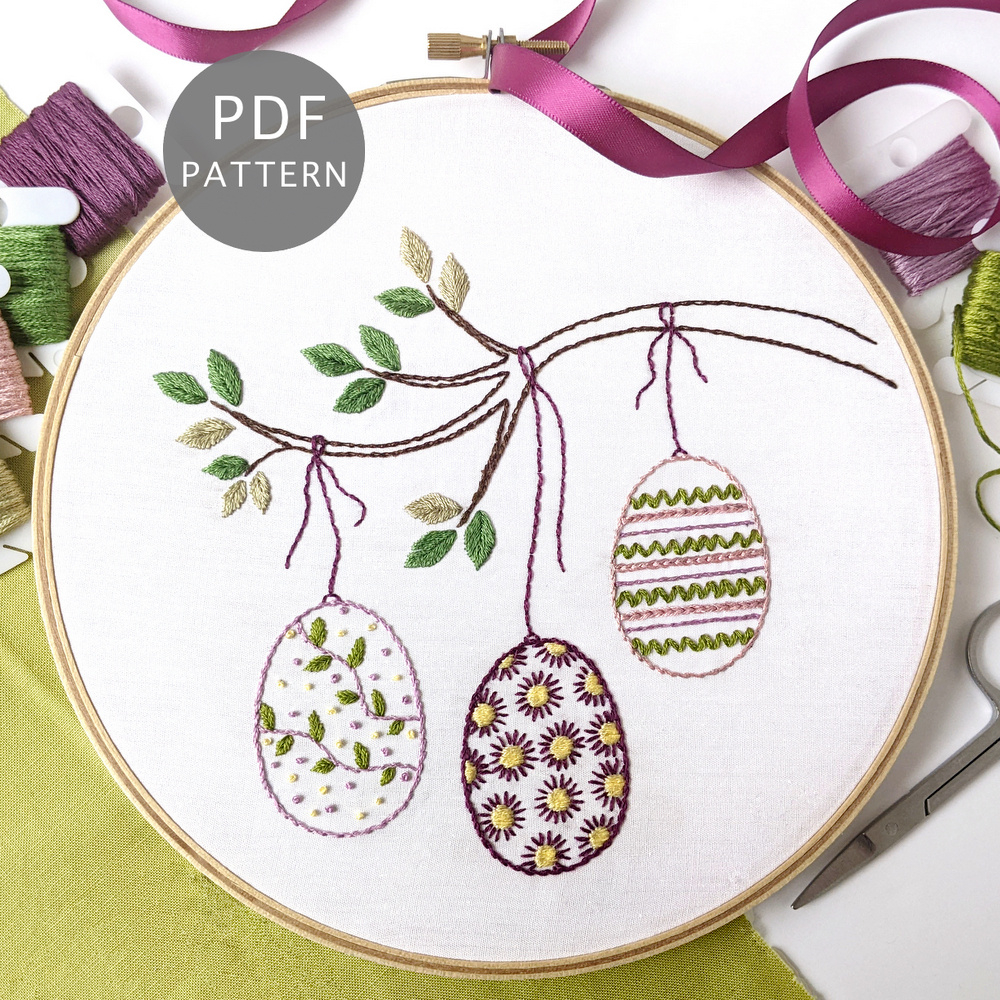 Hanging Easter Eggs Hand Embroidery Pattern regarding Easter Embroidery Patterns