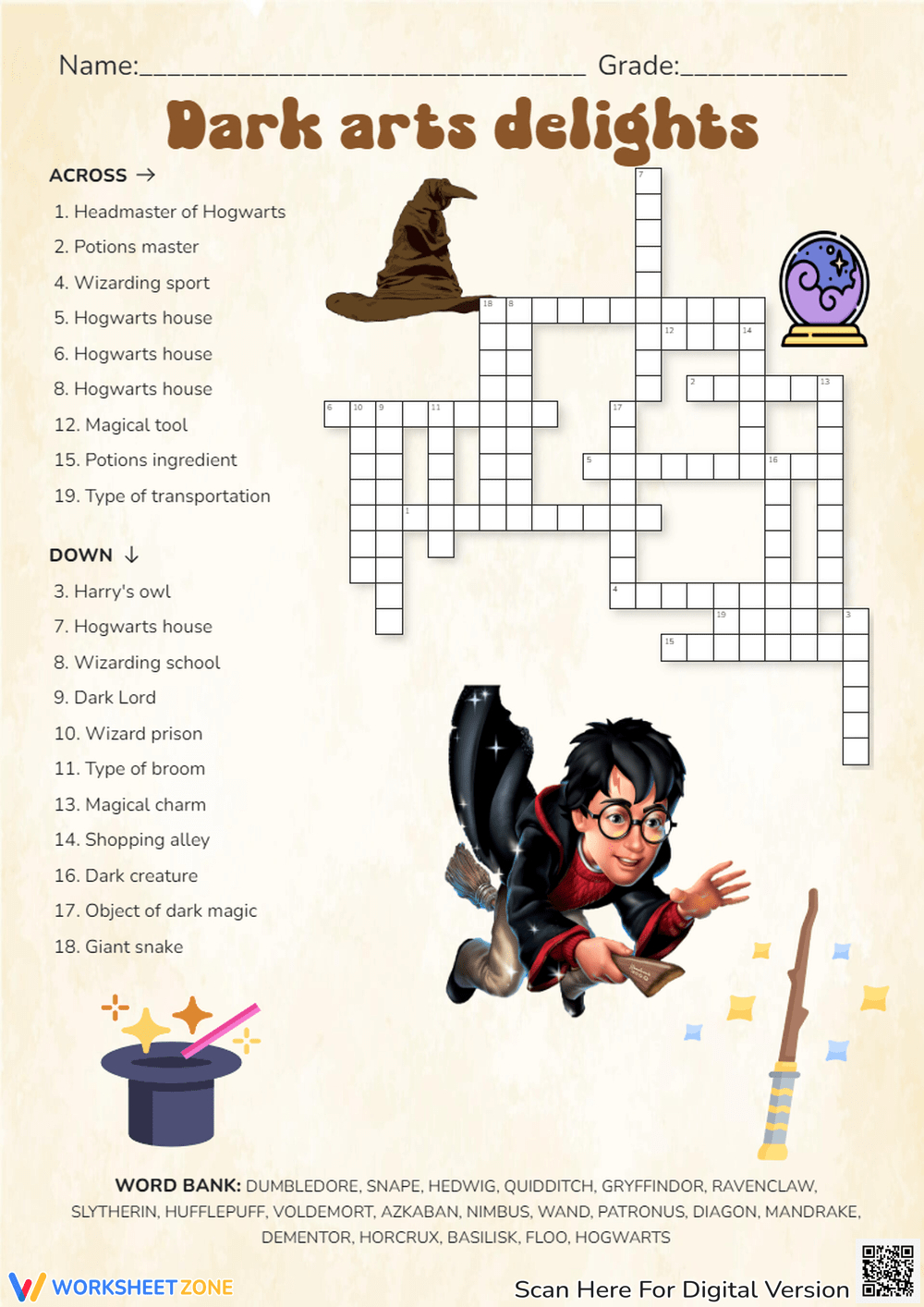 Harry Potter Crossword Worksheets 2025 throughout Harry Potter Crossword Puzzle Printable