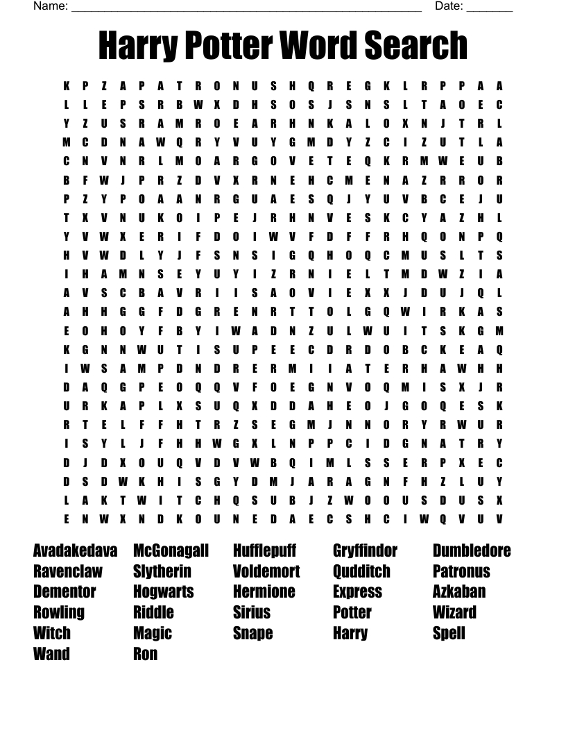 Harry Potter Word Search - Wordmint with regard to Free Printable Harry Potter Word Search