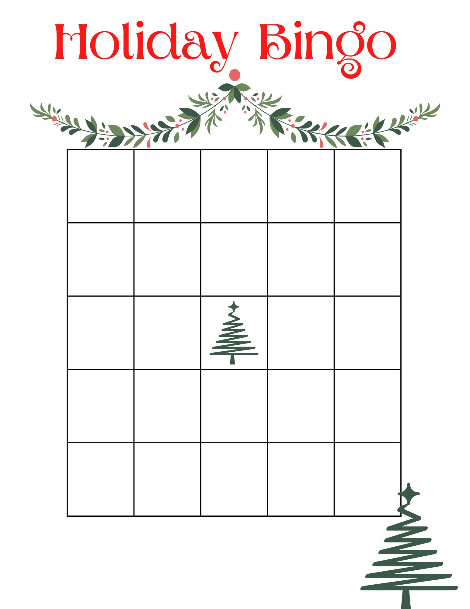 Holiday Christmas Bingo Printable Card Sheet - Blank - Fill In for Blank Christmas Bingo Card