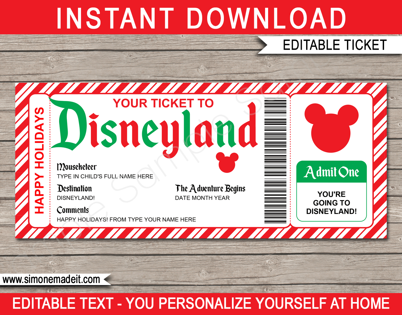 Holiday Disneyland Ticket Template | Surprise Disneyland Trip Reveal intended for Printable Fake Disneyland Tickets