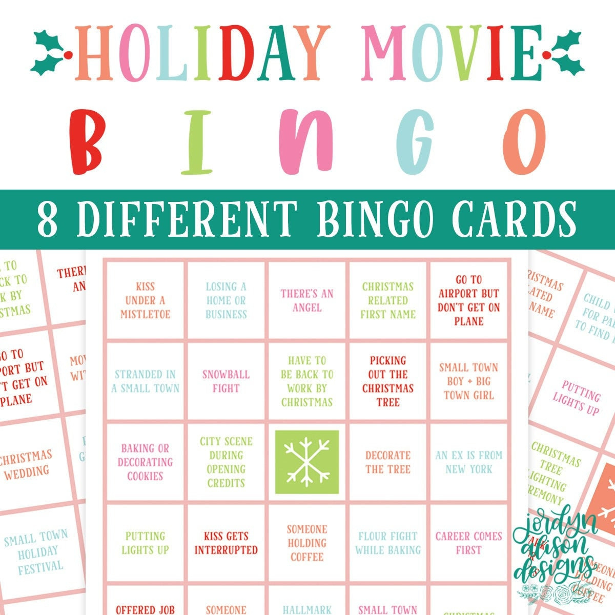 Holiday Movie Bingo Cards, Christmas Movie Bingo, Printable for Holiday Movie Bingo Card