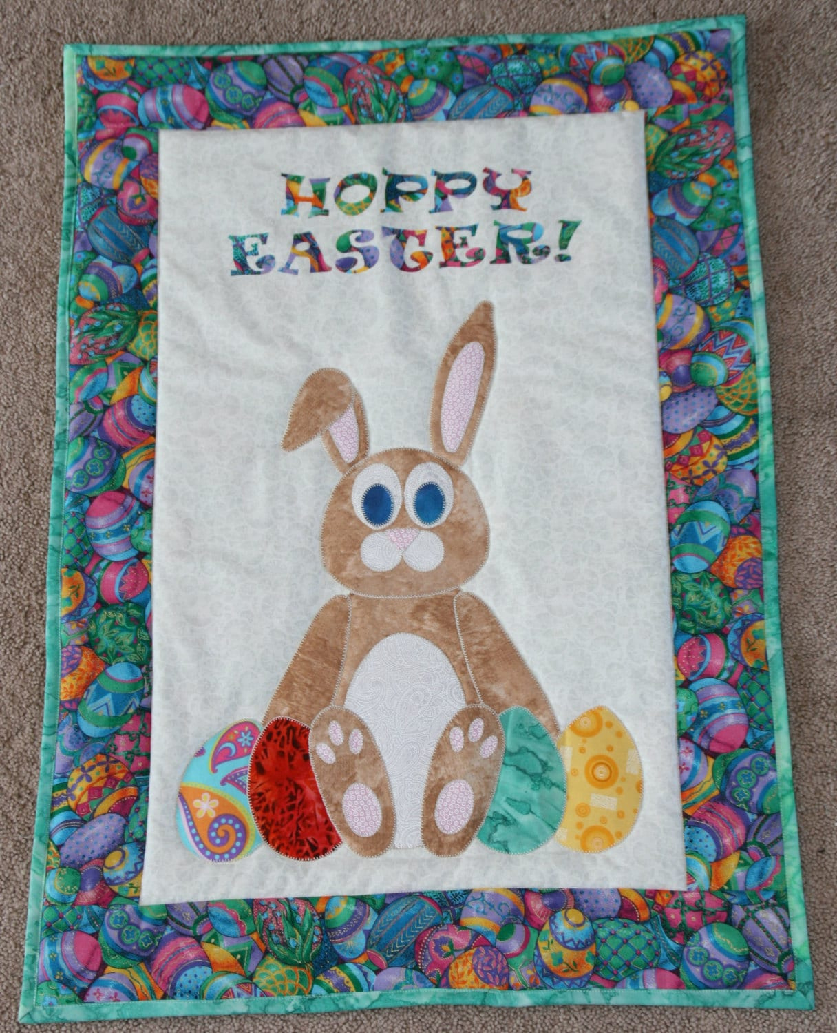 Hoppy Easter Wall Hanging Pdf Pattern Applique Quilt - Etsy Uk inside Easter Wall Hanging Quilt Patterns