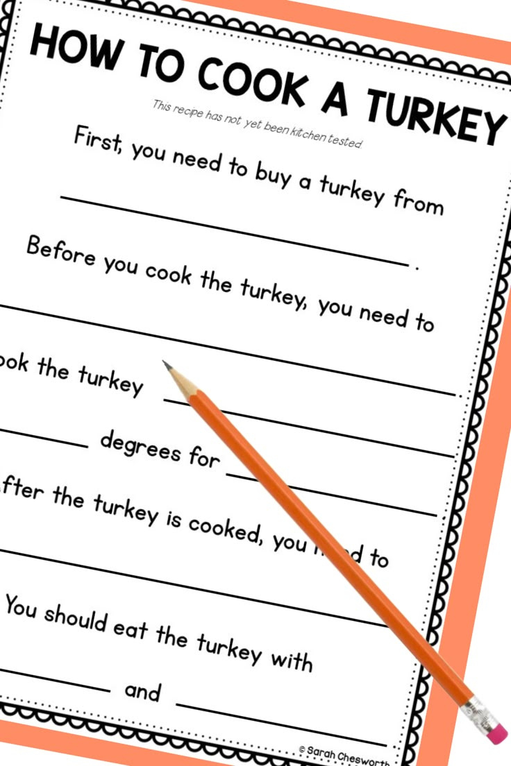 How To Cook A Turkey Writing Activity intended for How To Cook A Turkey Preschool Printable