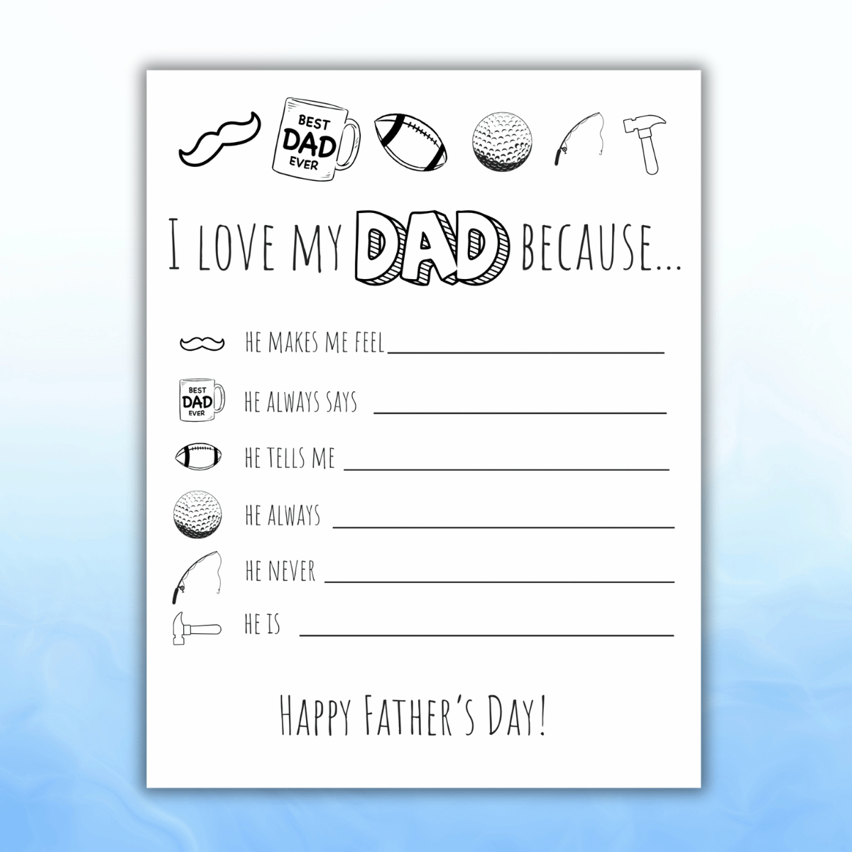 I Love My Dad Because Printable For Kids in I Love My Dad Because Printables
