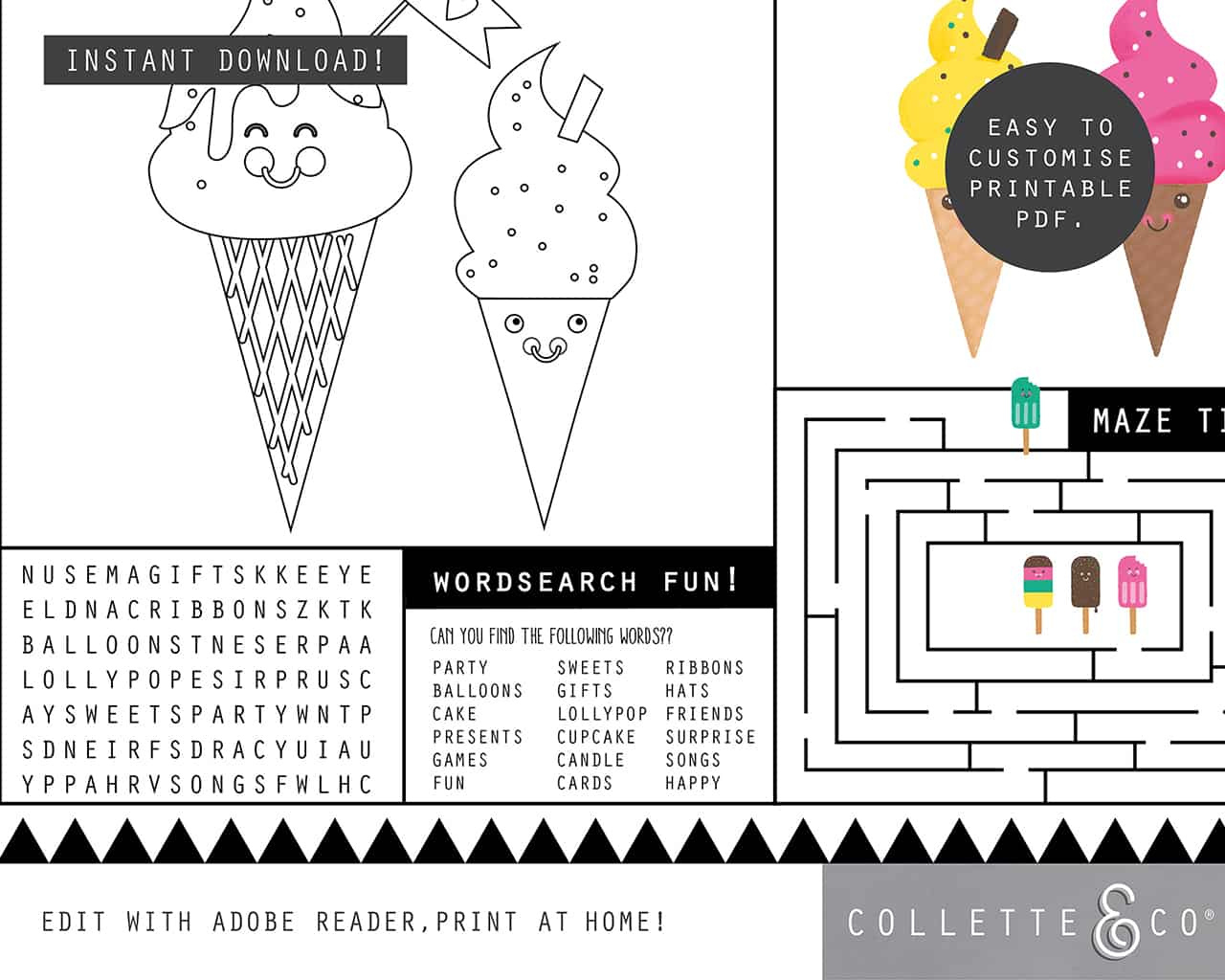 Ice Cream Party Printables Full Pack Editable | Collette &amp;amp; Co® in Free Ice Cream Party Printables