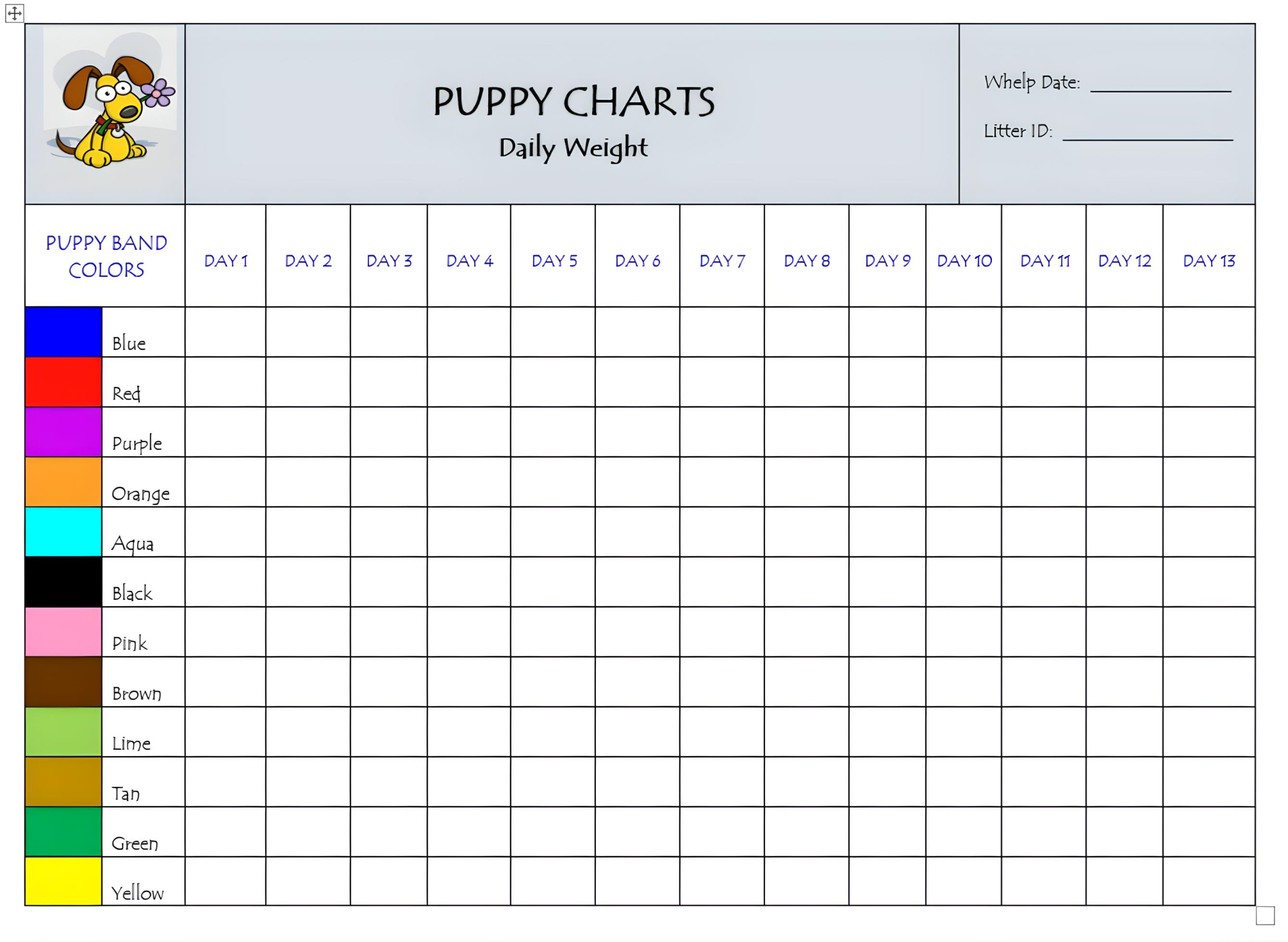 Instant Download - Puppies In Bloom Puppy Charts For Breeders pertaining to Free Printable Puppy Weight Puppy Whelping Chart