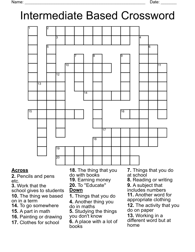 Intermediate Based Crossword - Wordmint regarding Intermediate Printable Crossword Puzzles