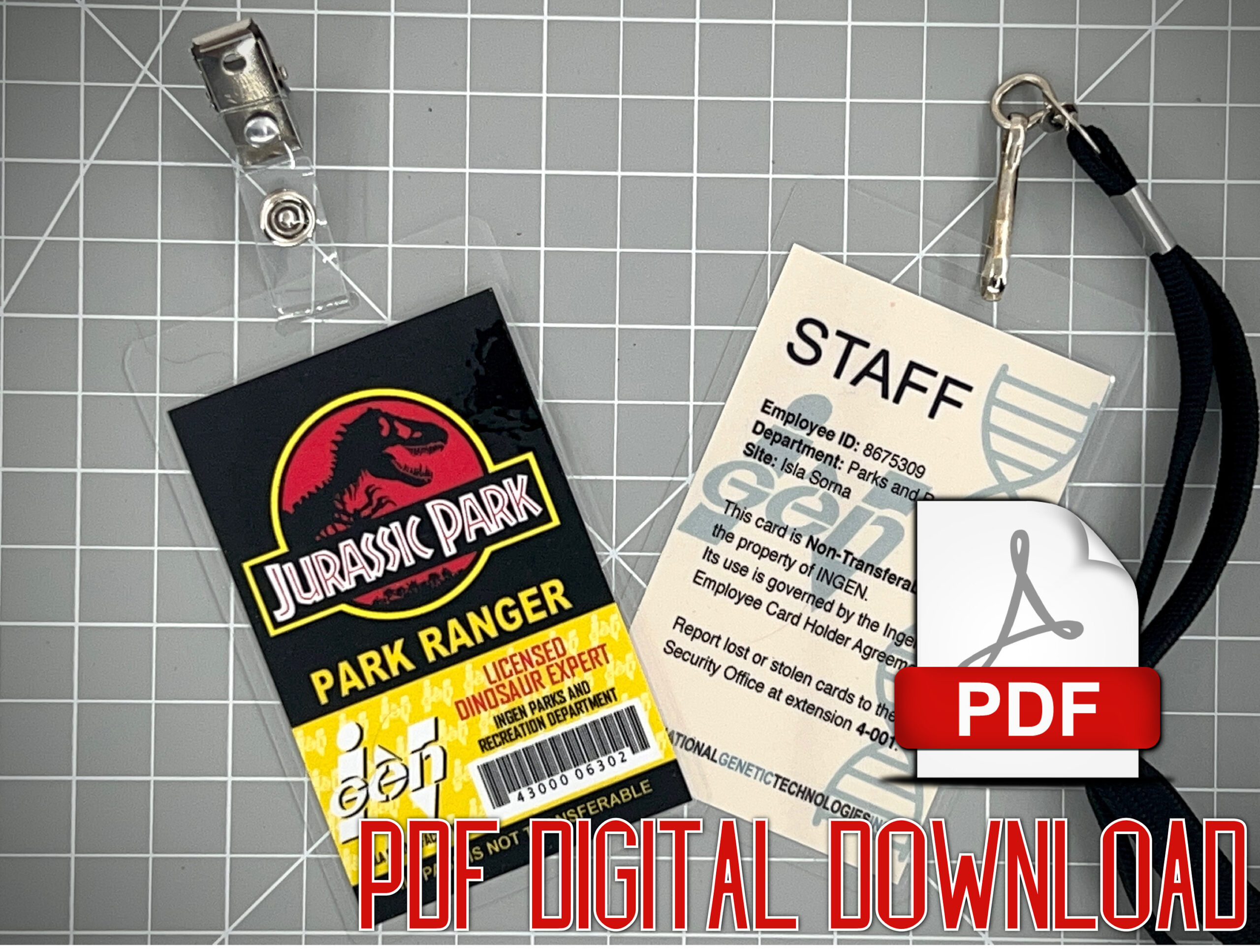 Jurassic Park Ranger Ausweismarke - Schwarz [Pdf Digital Download within Printable Jurassic Park Id Badge Template Free