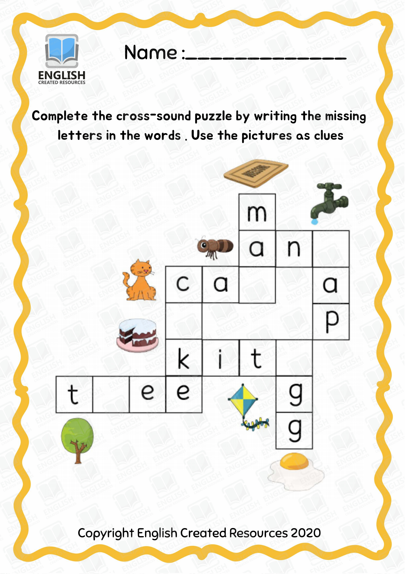 Kindergarten Crossword Puzzle – English Created Resources in Printable Crossword Puzzles For Kindergarten
