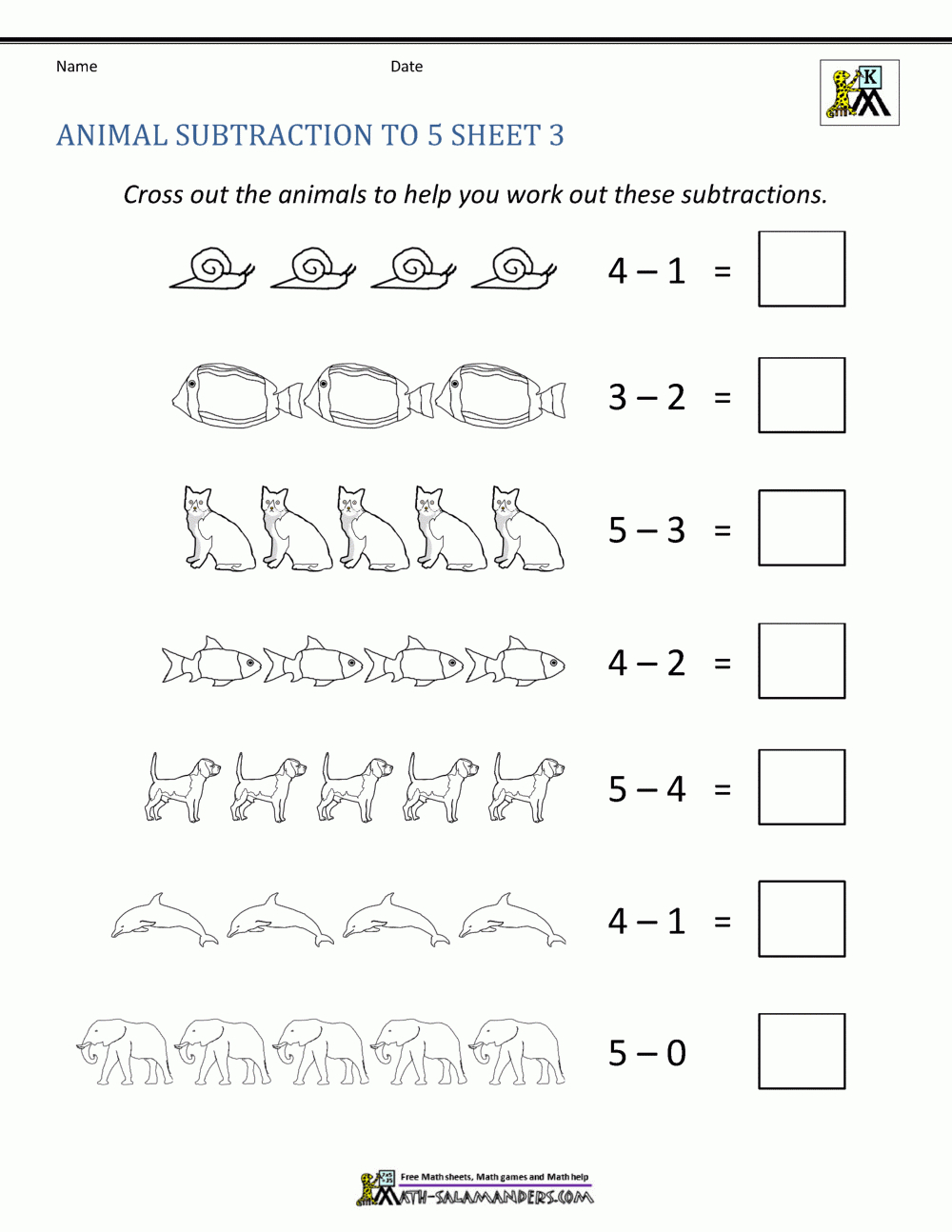 Kindergarten Subtraction Worksheets with regard to Animal Picture Subtraction Worksheet