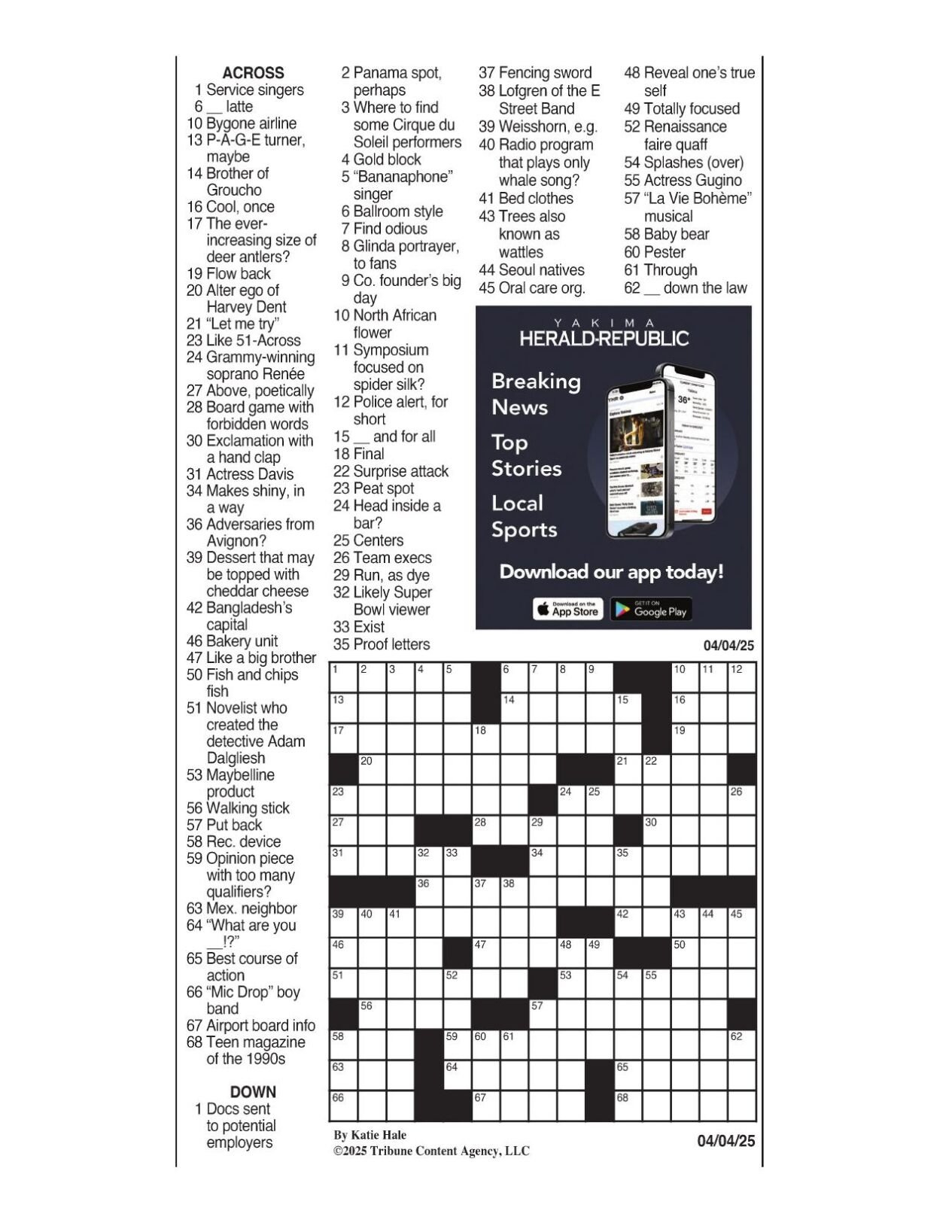 La Times Crossword: April 4, 2025 | Crosswords | Yakimaherald inside Printable La Times Crossword