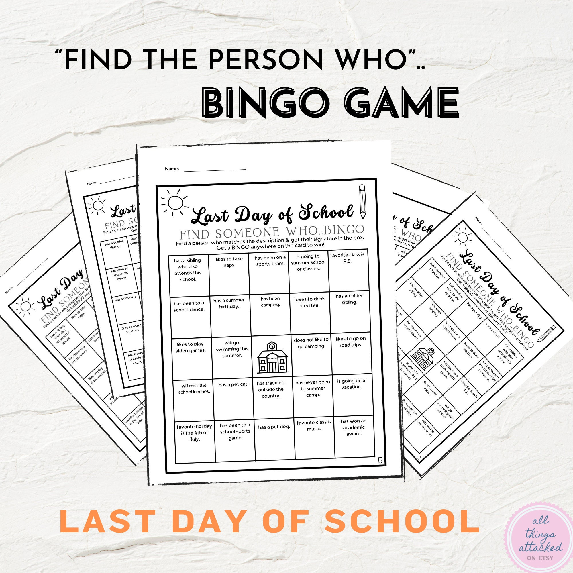 Last Day Of School Games | End Of The Year Bingo | Find Someone inside End of the Year Bingo Free Printable