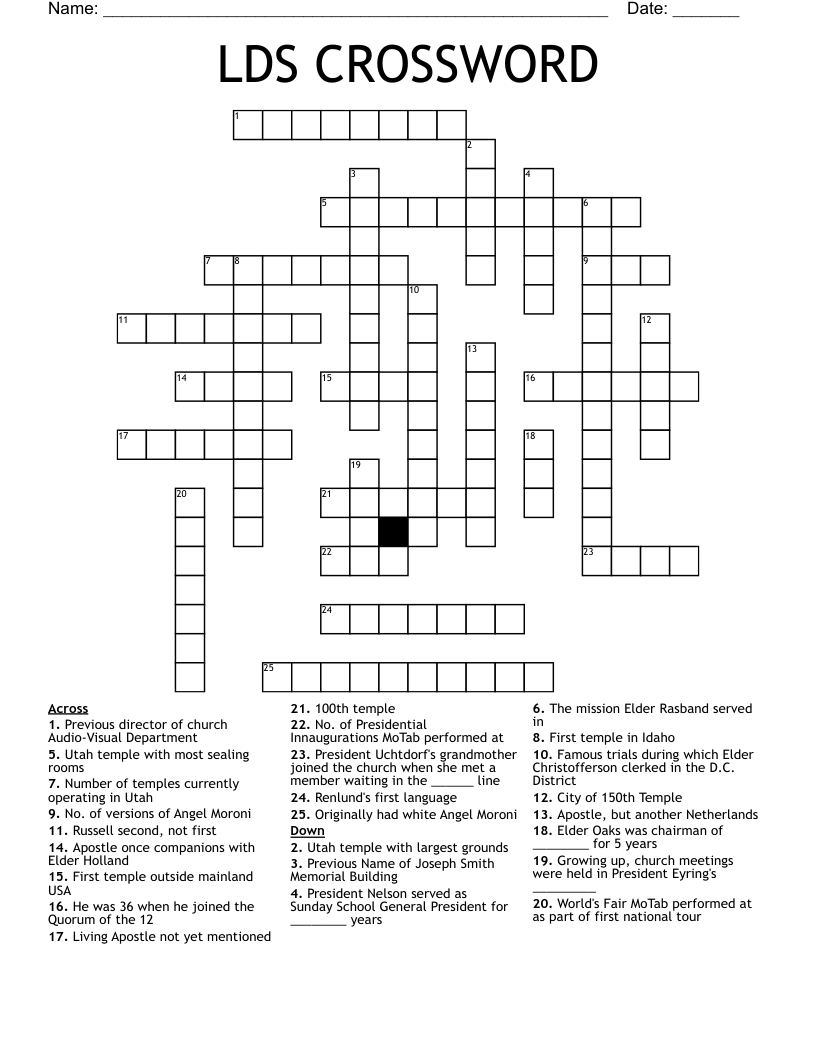 Lds Crossword - Wordmint throughout Lds Crossword Puzzles Printable
