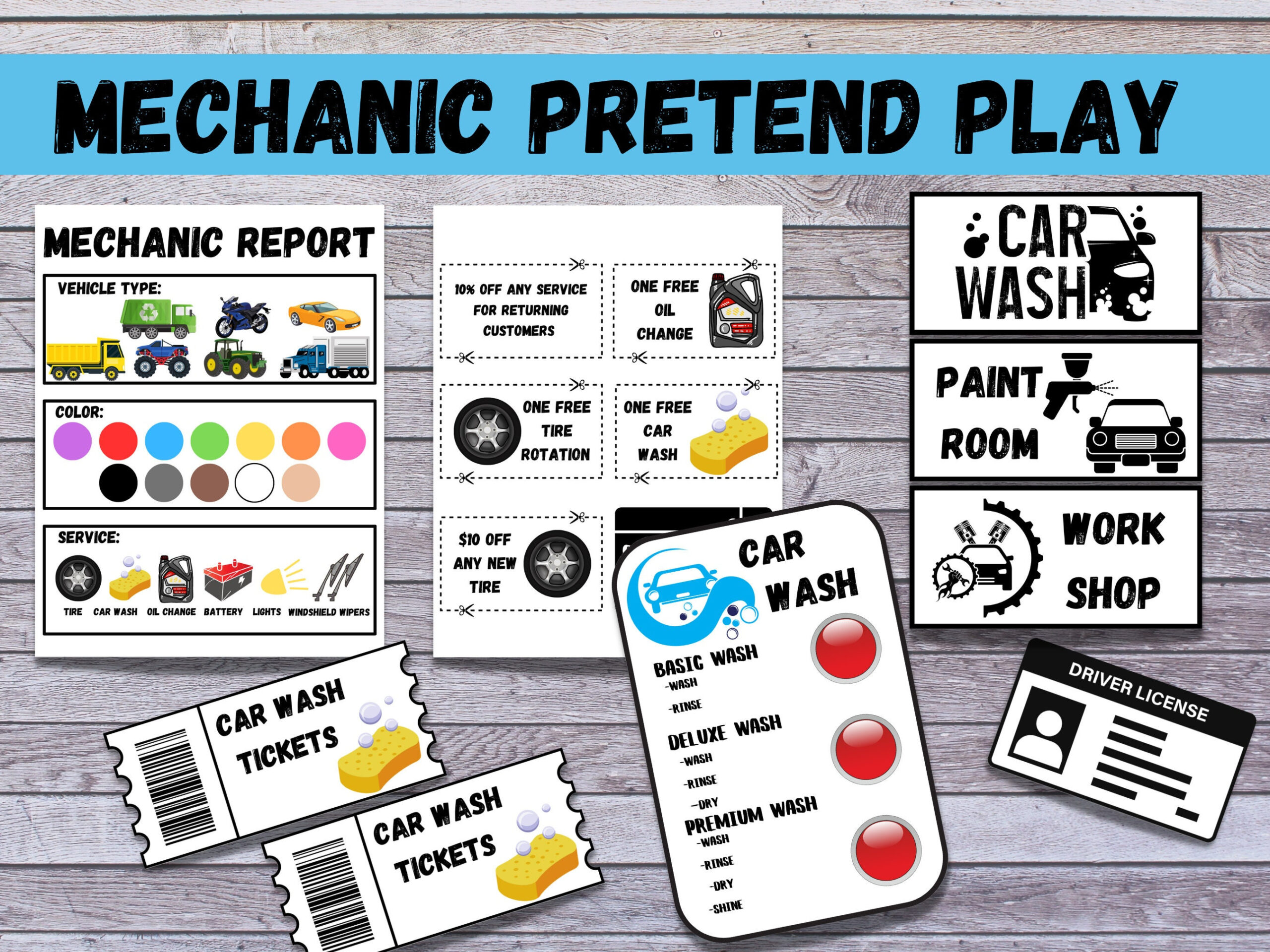 Mechanic And Car Wash Dramatic Play, Pretend Play, Classroom throughout Auto Shop Dramatic Play Printables Free