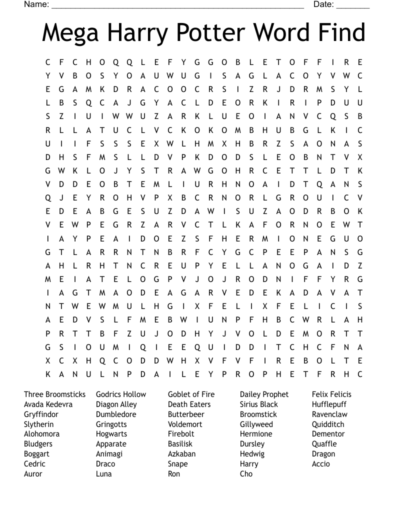 Mega Harry Potter Word Find Word Search - Wordmint with regard to Free Printable Harry Potter Word Search