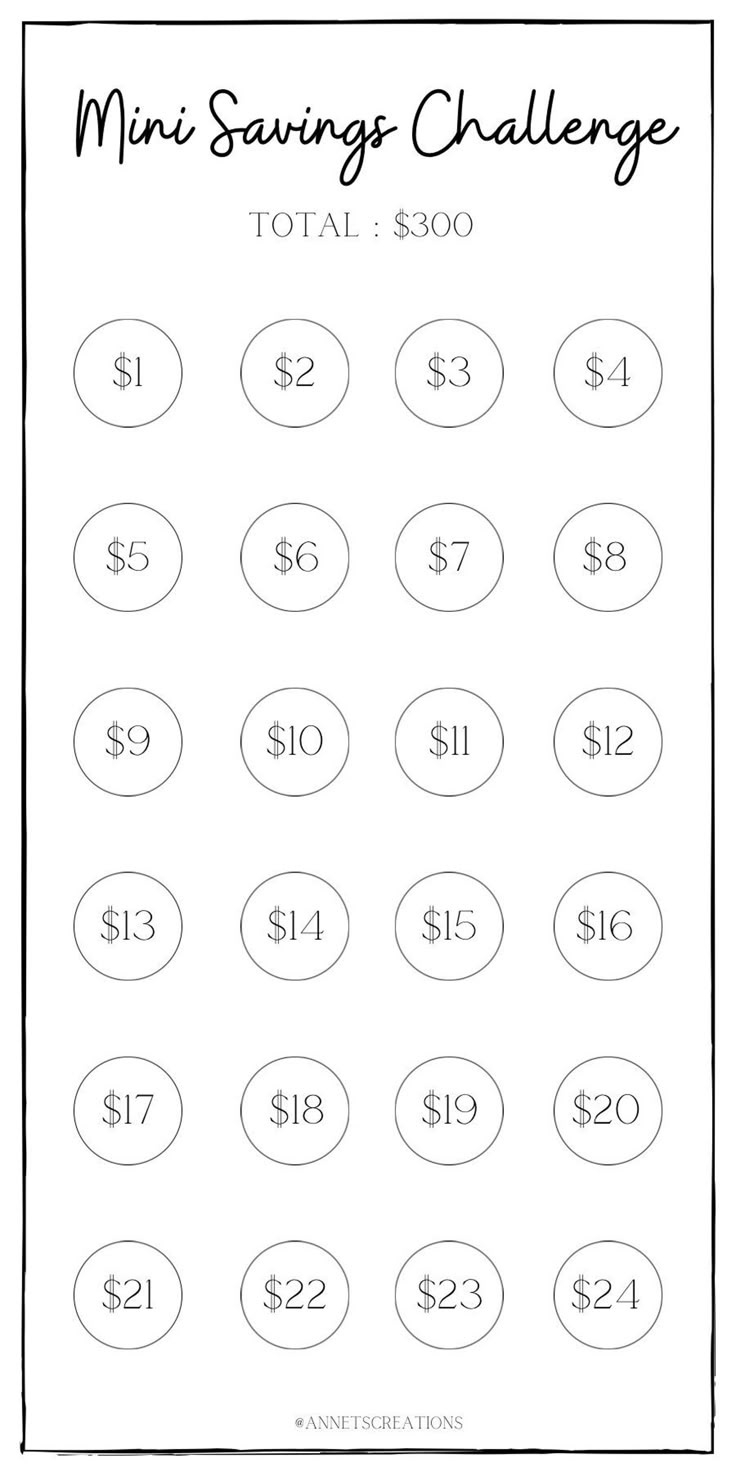 Mini Savings Challenge | Save 300 Challenge | Digital Download for Mini Savings Challenge Free Printable