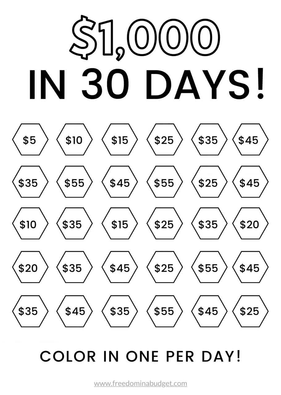 Money Saving Challenge Printable | Save 1000 In 30 Days! | Savings Tracker | Savings Planner within 30 Day Money Saving Challenge Printable