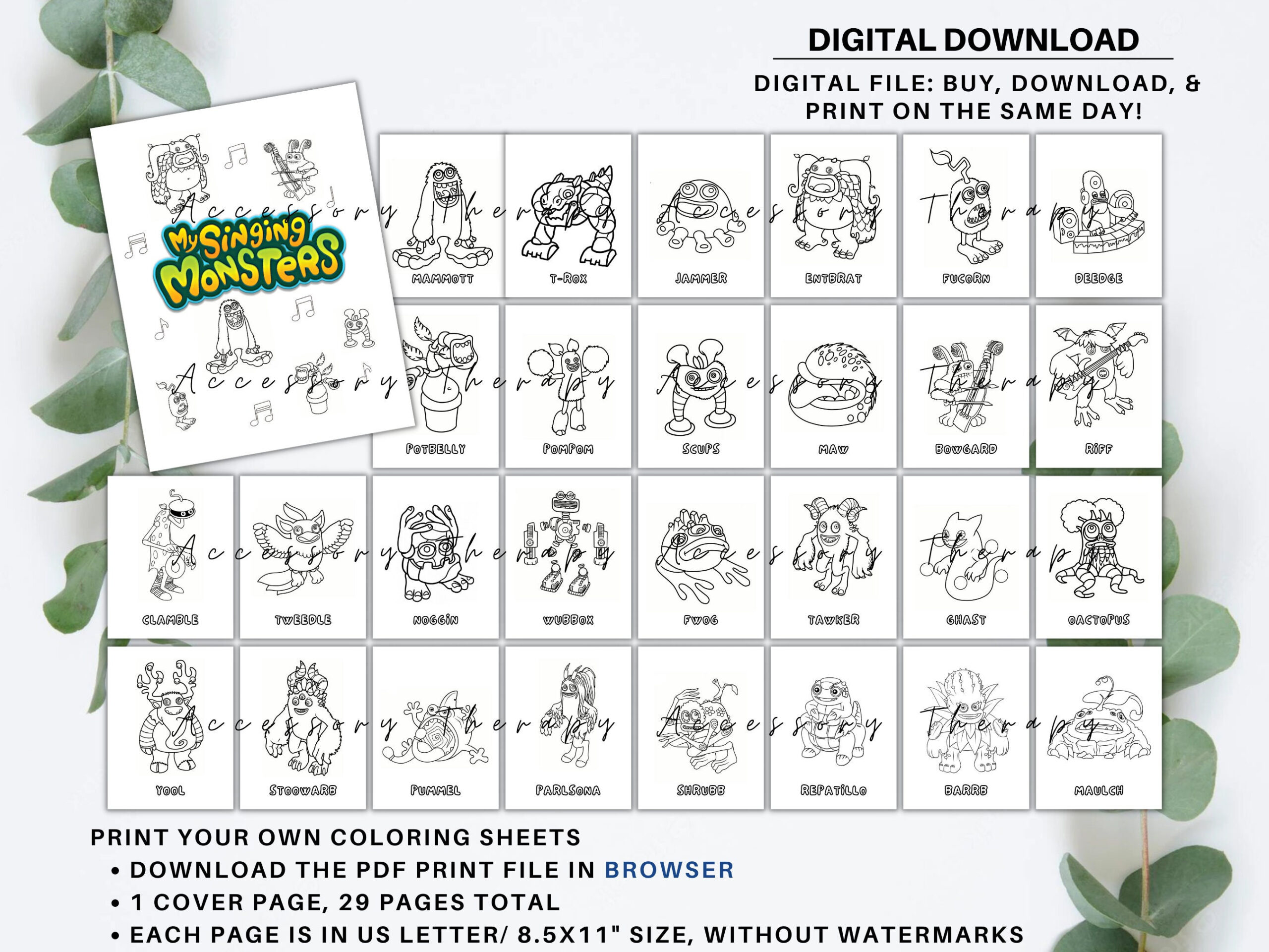 Monster Singers Regular Monsters, Diy/ Print Your Own Coloring with My Singing Monsters Printable