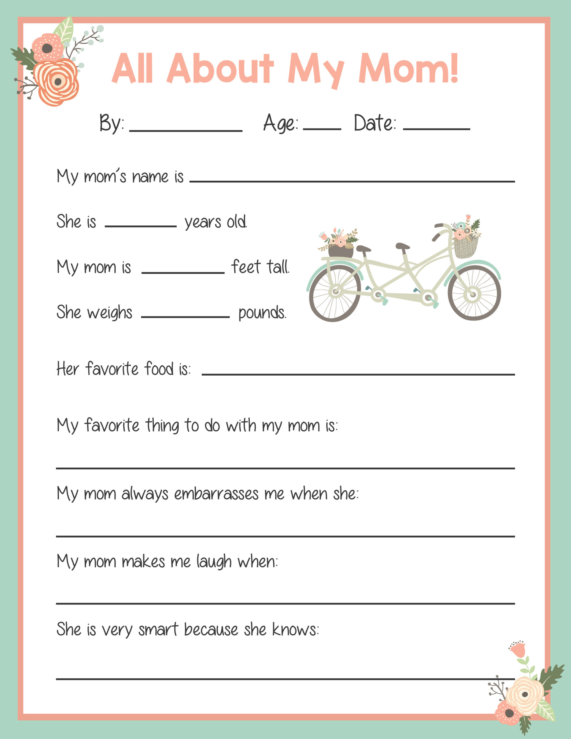 Mother&amp;#039;S Day Card And Questionnaire - Precision Printables for Free Printable Mother&amp;amp;#039;s Day Fill in the Blank Poem