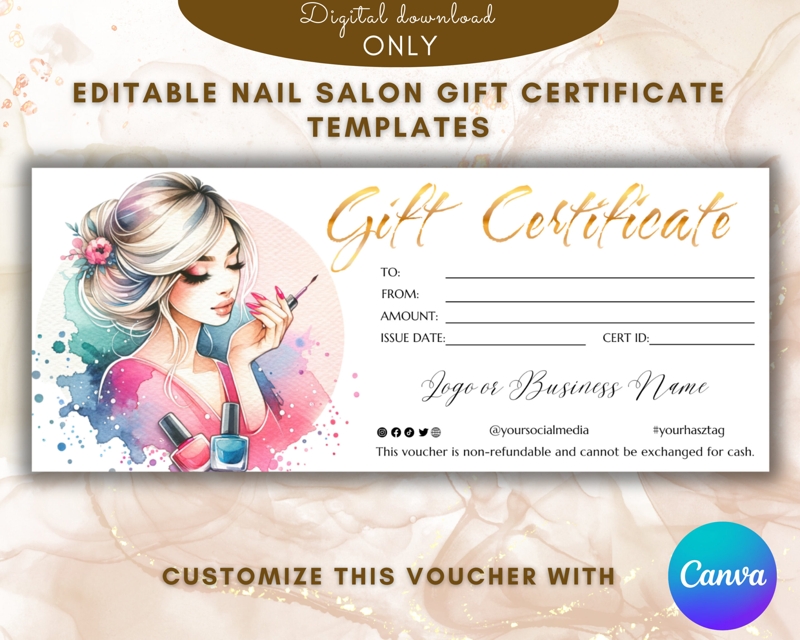 Nail Salon Gift Certificate Template Elegant Manicure Gift Card regarding Free Printable Manicure Gift Certificate Template