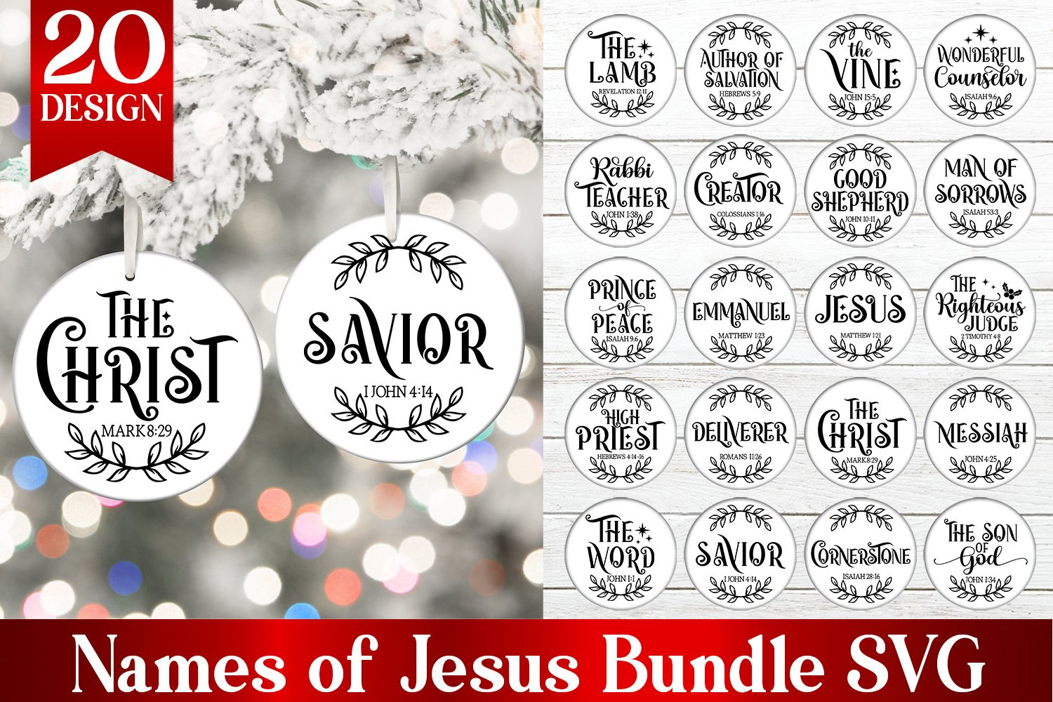 Names Of Jesus Ornament Svg Bundle | Christian Christmas Svg for Names of Jesus Printable Ornaments
