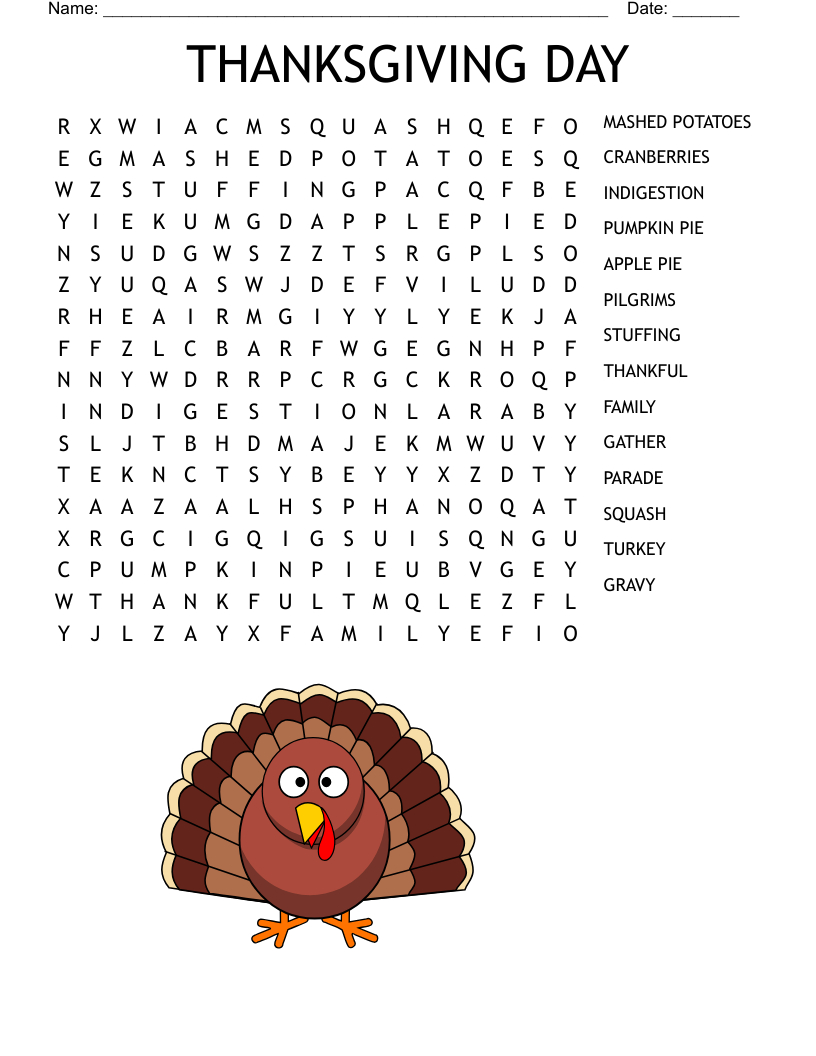 November Fun Word Search - Wordmint within November Word Search Printable