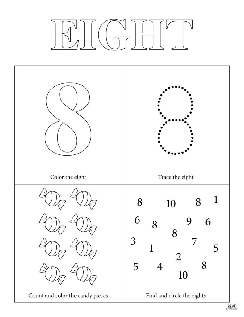 Number 8 Tracing Worksheets - 15 Free Pages | Printabulls for Number Eight Worksheet Printable