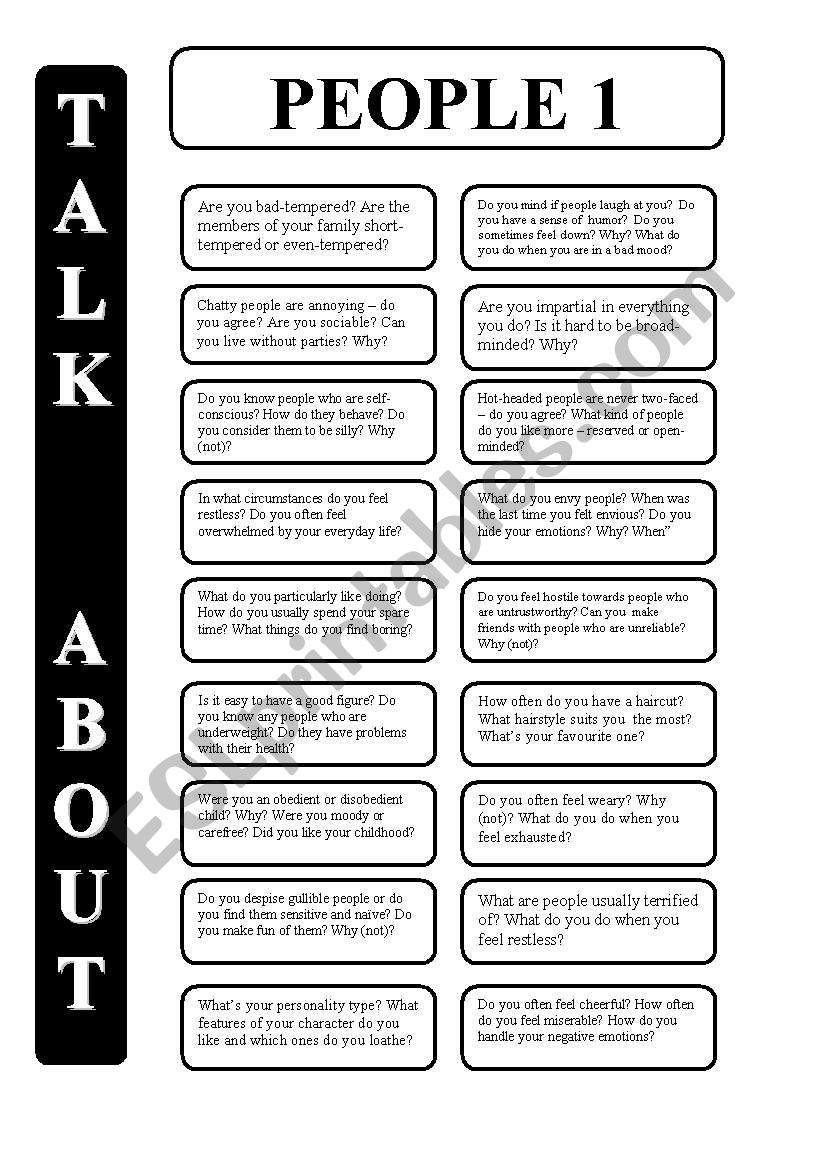 People -Part 1 - 18 Conversation Cards - Upper-Intermediate Level throughout Speaking Worksheets Printable Intermediate