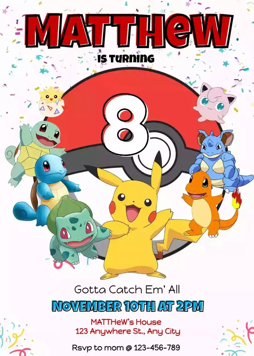 Pokemon Birthday Invitations Printable pertaining to Free Printable Birthday Invitations Pokemon