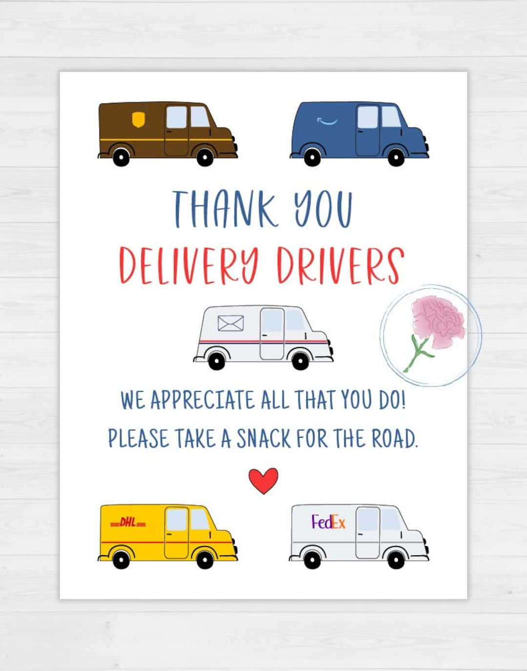 Printable 8.5X11 Delivery Driver Appreciation Sign,Delivery Driver Take A Snack Sign,Usps,Ups,Amazon,Fedex Thank You Sign,Take A Snack Sign - Etsy in Free Printable Thank You Signs For Delivery Drivers