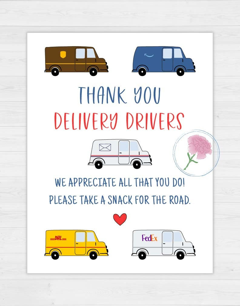 Printable 8.5X11 Delivery Driver Appreciation Sign,Delivery Driver Take A Snack Sign,Usps,Ups,Amazon,Fedex Thank You Sign,Take A Snack Sign throughout Thank You Delivery Drivers Sign Printable Free