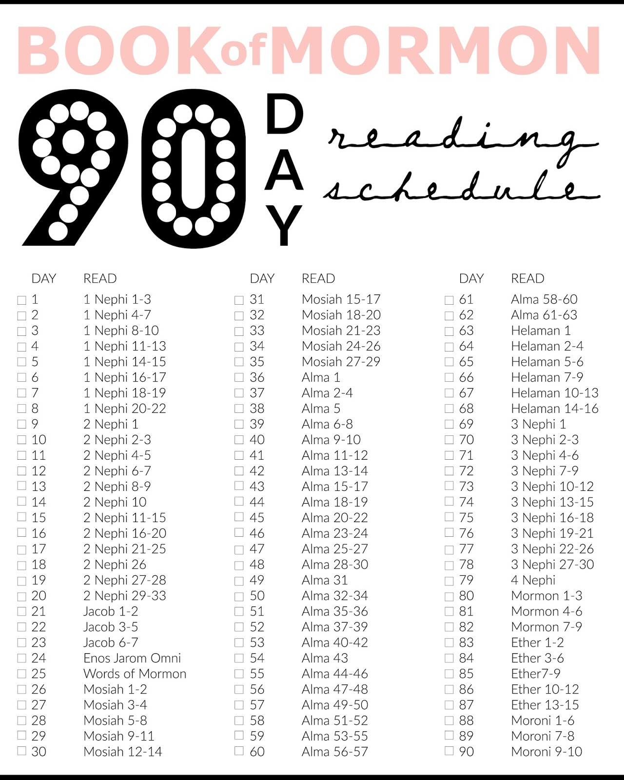 Printable: Book Of Mormon 90 Days Reading Chart | Audrey Fuller for Book Of Mormon Reading Chart Printable